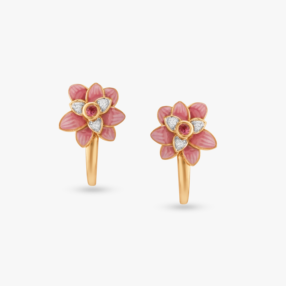 Blush Bloom Diamond Hoop Earrings,,hi-res image number null