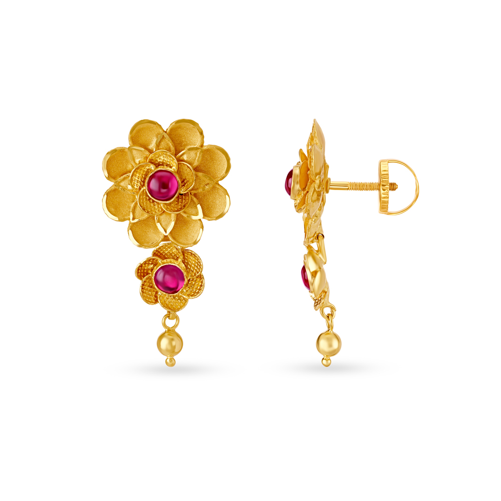 Alluring Floral Gold Drop Earrings,,hi-res image number null