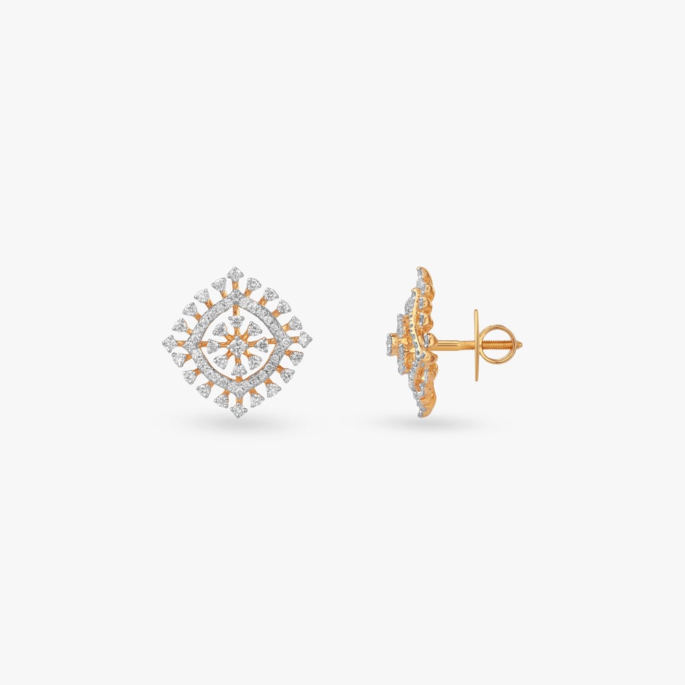 Square Bloom Diamond Stud Earrings,,hi-res image number null