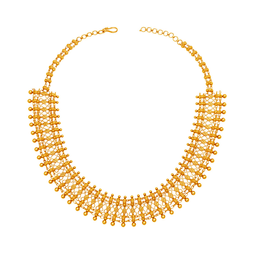 Rustic 22 Karat Yellow Gold Beaded Link Necklace And Earrings Set,,hi-res image number null