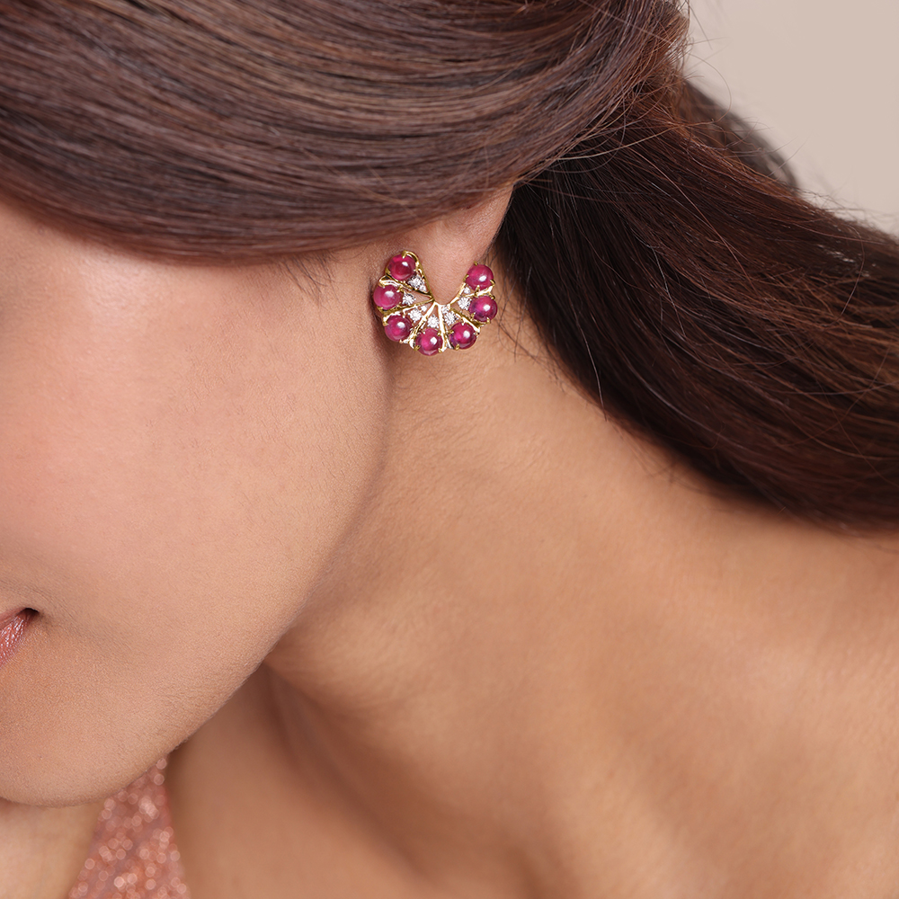 Bijou Bliss 14KT Diamond & Ruby Stud Earrings