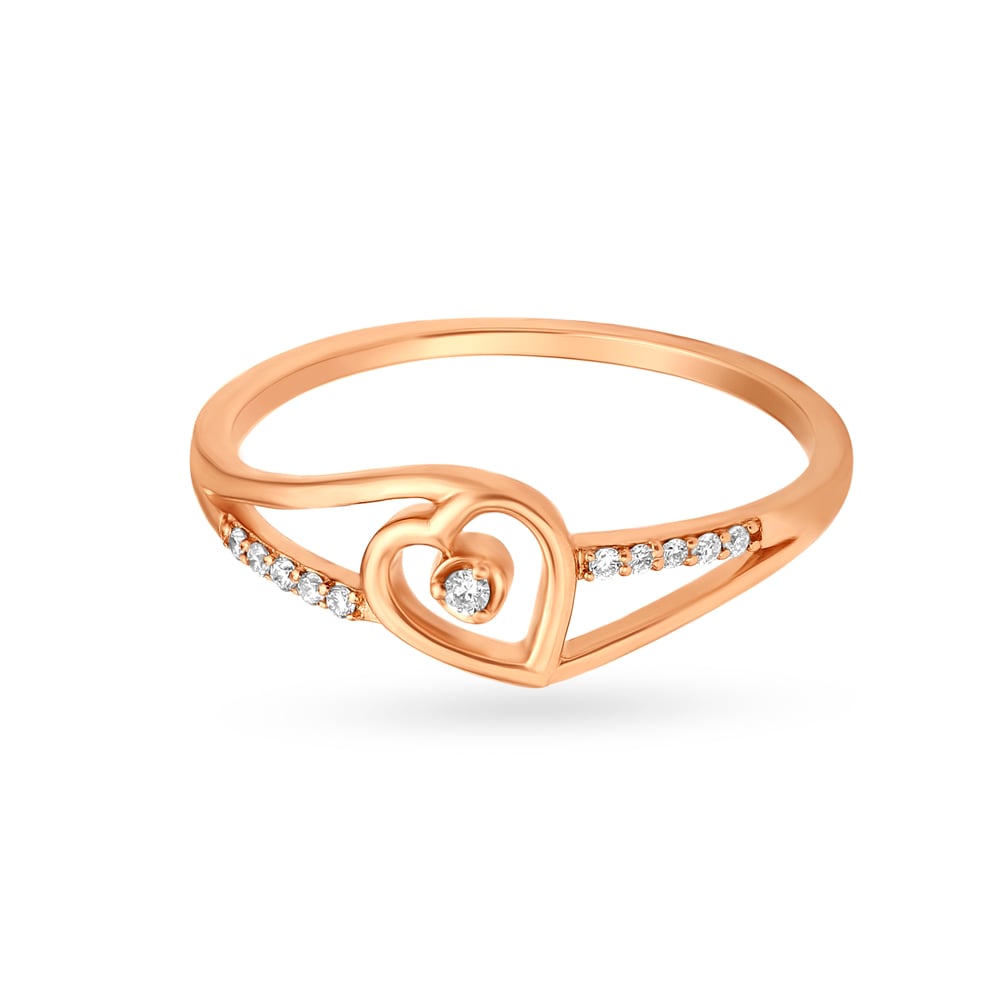 Charming Rose Gold And Diamond Heart Finger Ring,,hi-res image number null