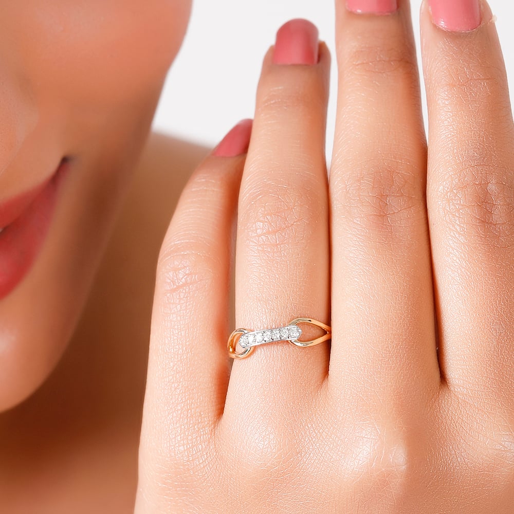 14KT Yellow Gold Linked in Love Diamond Finger Ring,,hi-res image number null