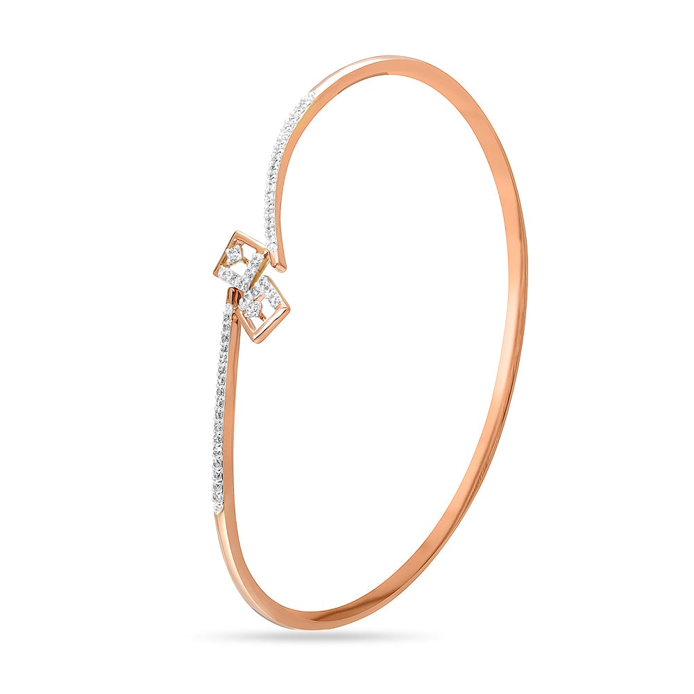 14KT Rose Gold Chic Dual-Tone Rhombus Diamond Bangle,,hi-res image number null
