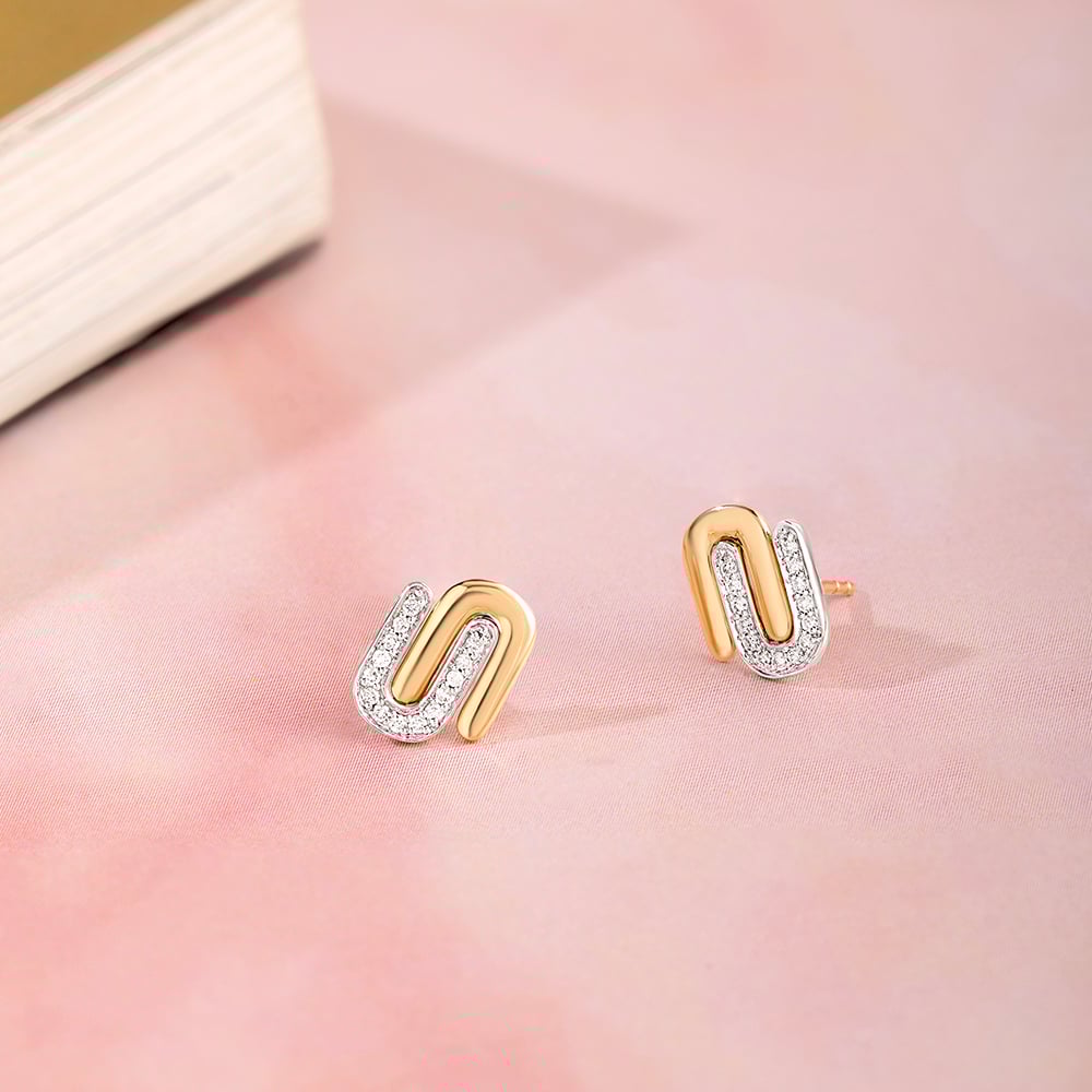 Intertwined Bonds Gold & Diamond Stud Earrings,,hi-res image number null