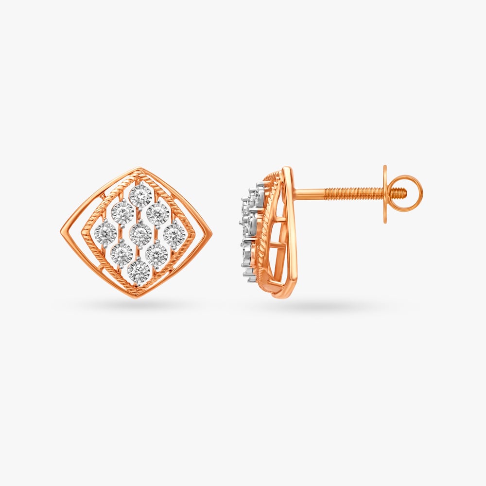 Geometric Mesh Diamond Stud Earrings,,hi-res image number null