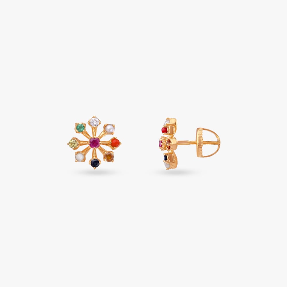 Stellar Navaratna Diamond Stud Earrings,,hi-res image number null