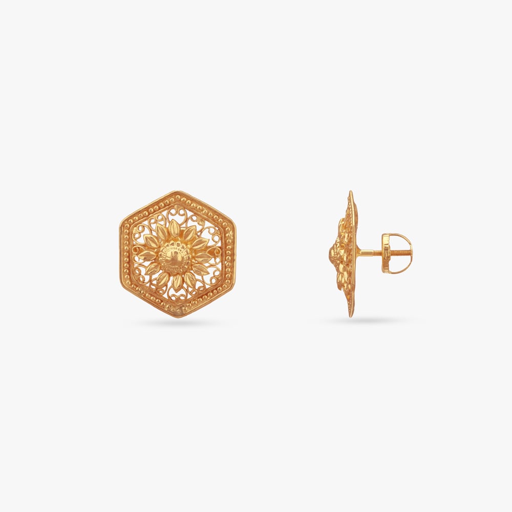Hexa Bloom Gold Stud Earrings,,hi-res image number null