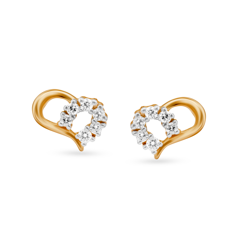 Diamond Stud Pattern Romantic Heart Pattern Diamond Stud Earrings