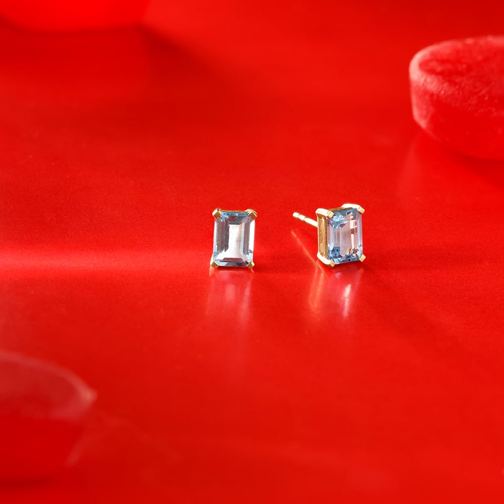 Chic Structured Blue Topaz Gold Stud Earrings,,hi-res image number null