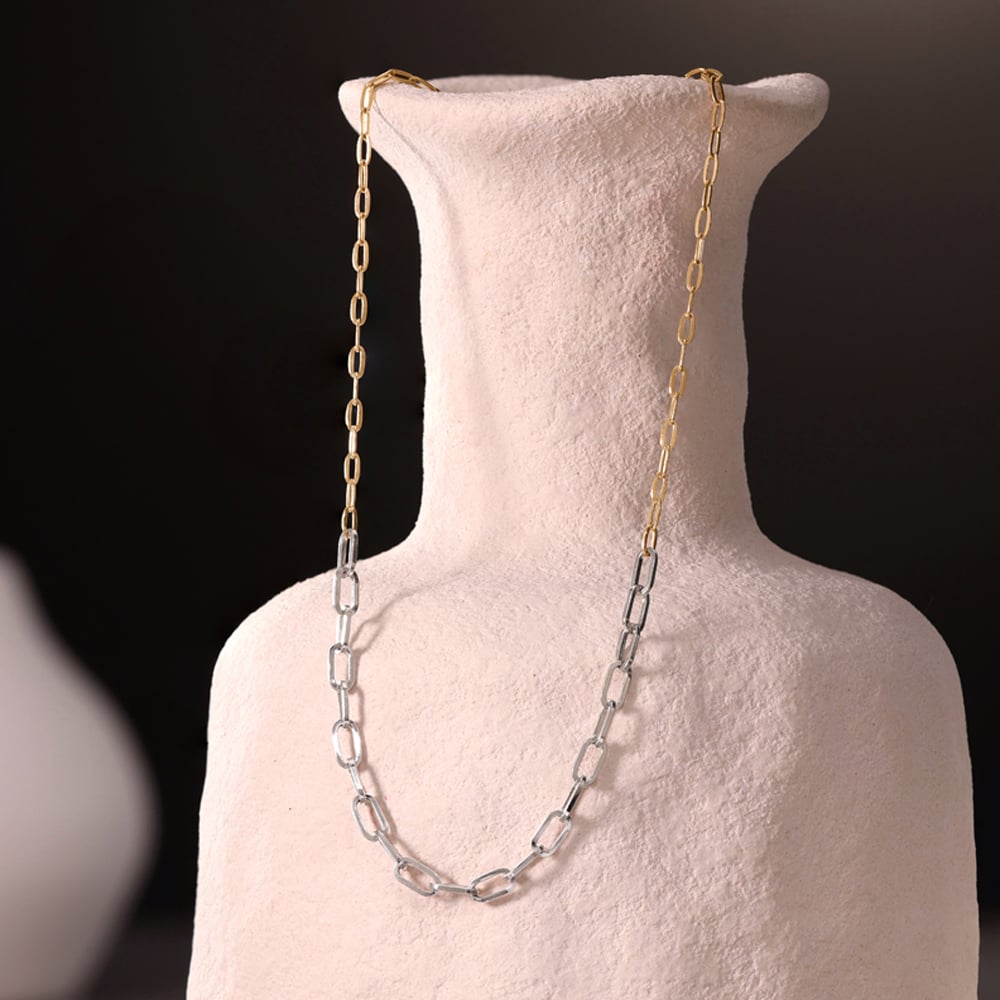 Sleek Dual Tone Paperclip Gold Chain,,hi-res image number null