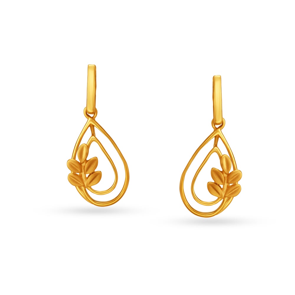 Entrancing Leaf Motif Gold Drop Earrings For Kids,,hi-res image number null