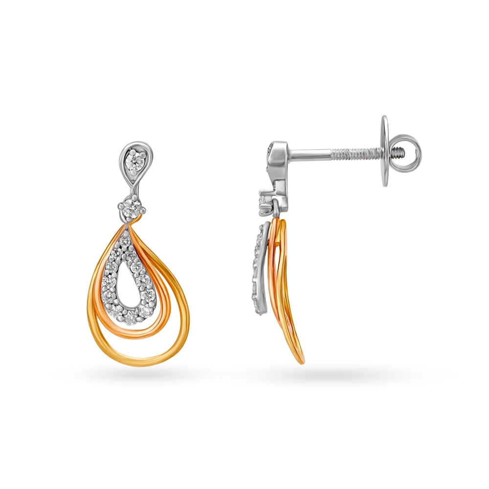 Triple Paisley Yellow, White and Rose Gold Drop Earrings with Diamonds,,hi-res image number null