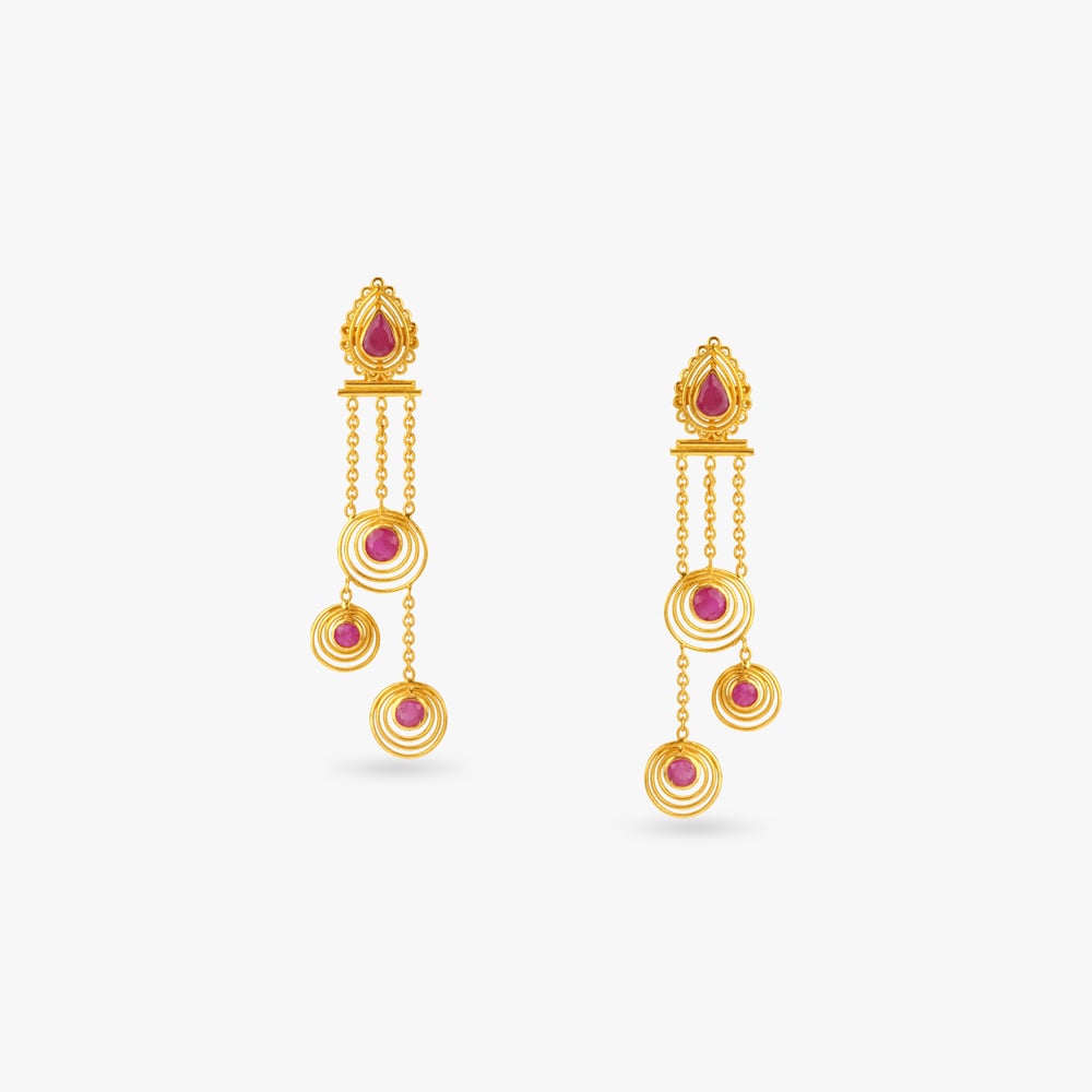 

Orbit Gleam Ruby Drop Earrings