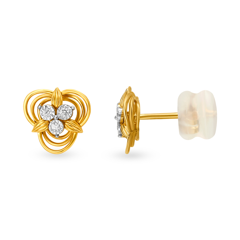 Contemporary Diamond Stud Earrings in Yellow and White Gold,,hi-res image number null