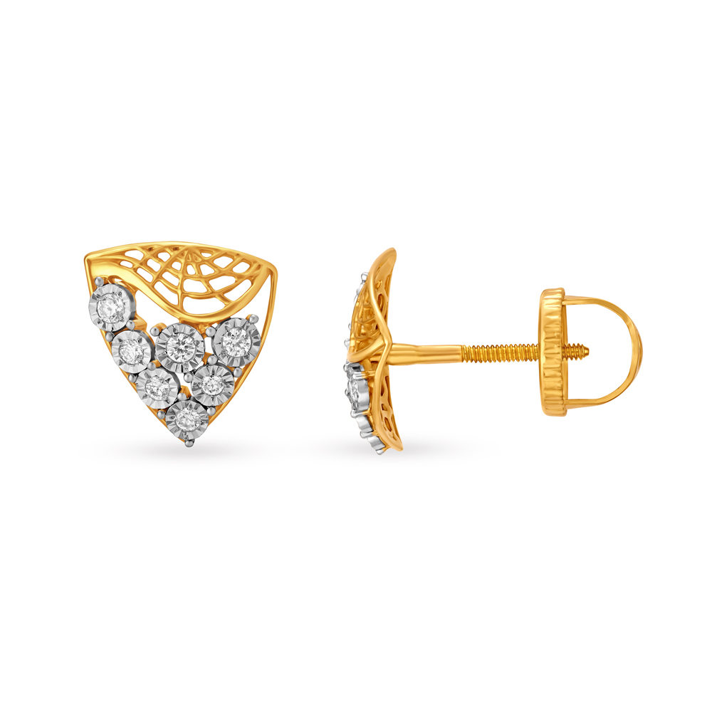 Triangular Contemporary 3 Stone Diamond Stud Earrings,,hi-res image number null