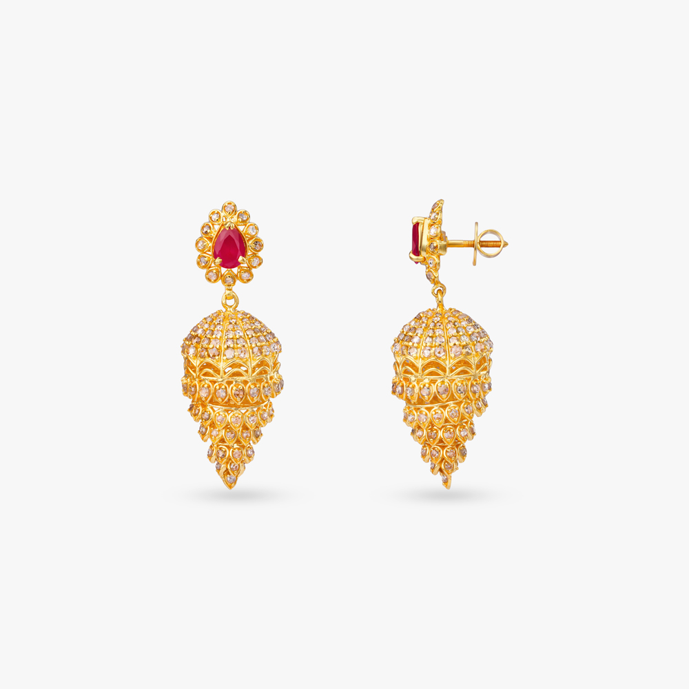 Dual Heritage Gold Jhumka Earrings,,hi-res image number null