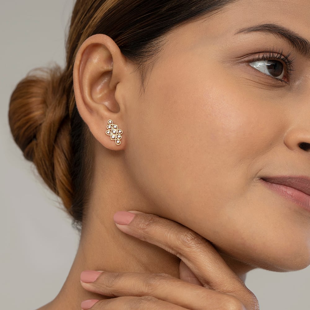 Kollam Wander Gold and Diamond Stud Earrings,,hi-res image number null