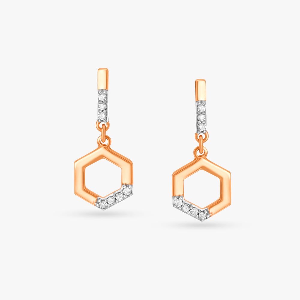 Abstract Hexagon Diamond Drop Earrings,,hi-res image number null