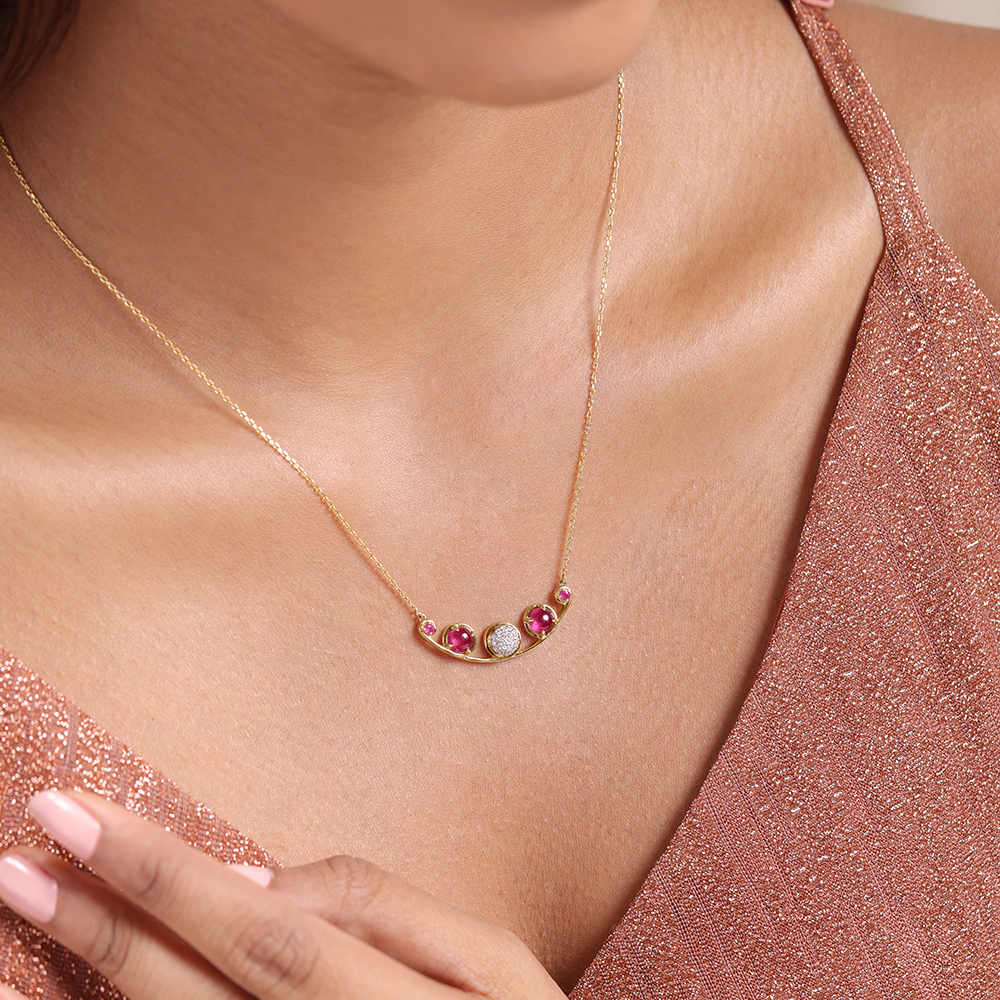 Regal Sparkle 14KT Diamond & Ruby Necklace,,hi-res image number null