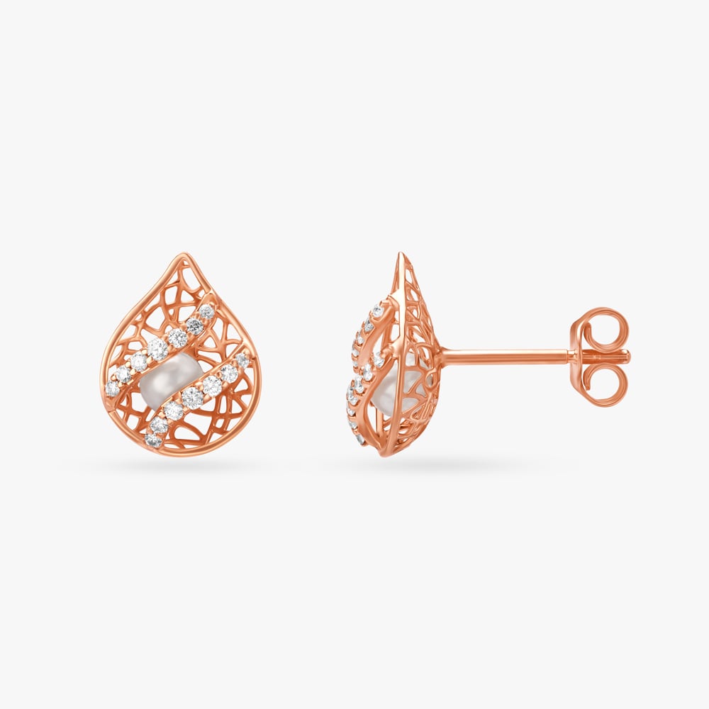 Petite Mesh Pearl and Diamond Stud Earrings,,hi-res image number null