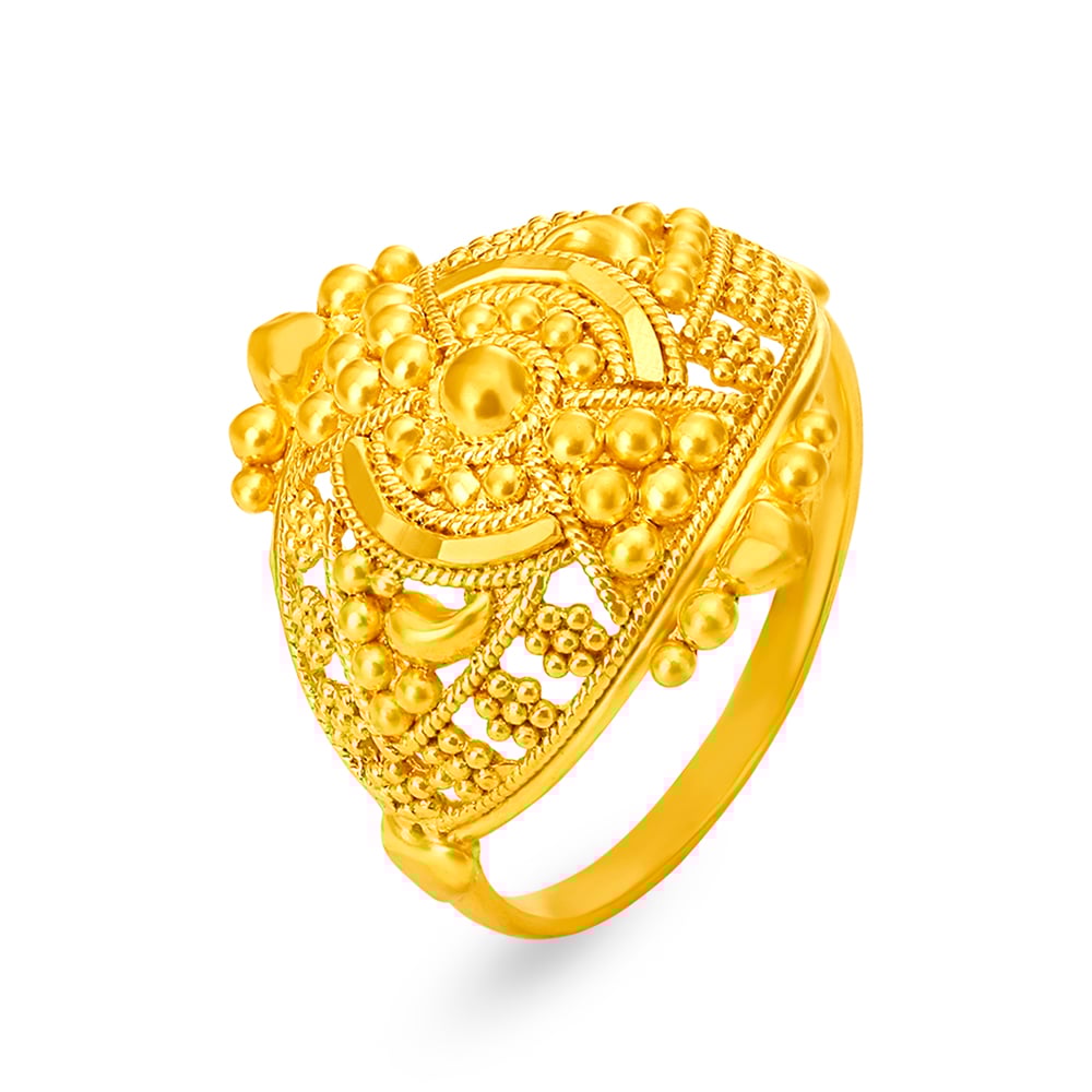 Exquisite 22 Karat Yellow Gold Beaded Floral Finger Ring,,hi-res image number null