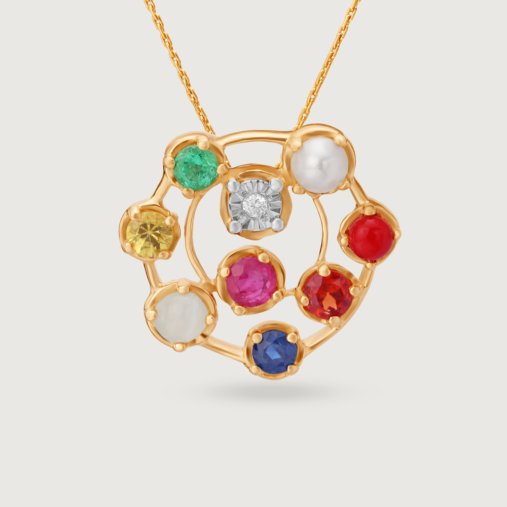 Gemstone Galaxy 14KT Modern Navratna Pendant,,hi-res image number null