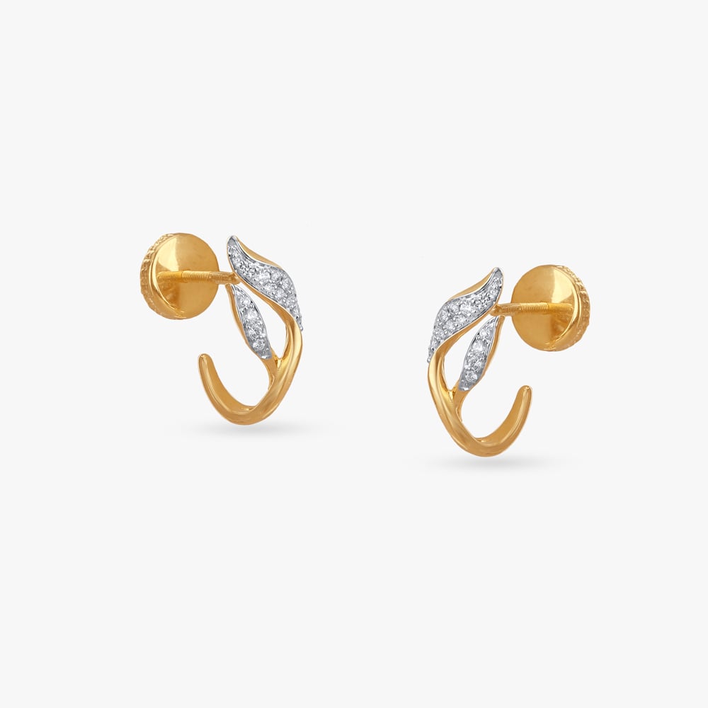 Curved Botanical Diamond Hoop Earrings,,hi-res image number null