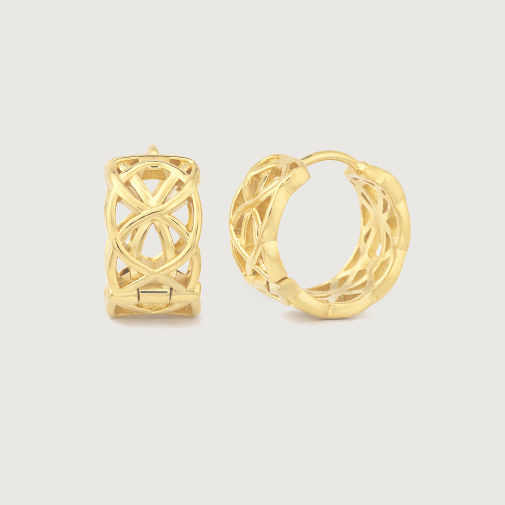Intricate Lattice Gold Hoop Earrings,,hi-res image number null