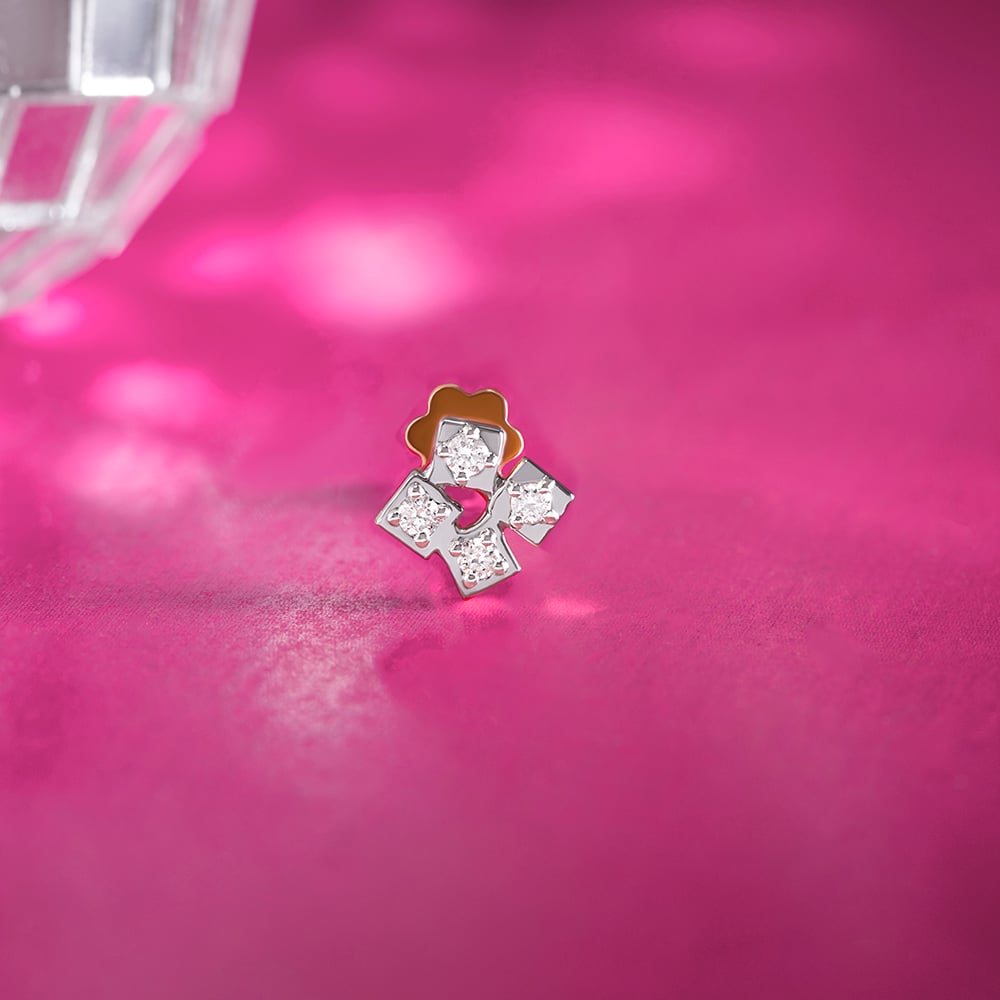 Retro Charm Gold & Diamond Nose Pin,,hi-res image number null