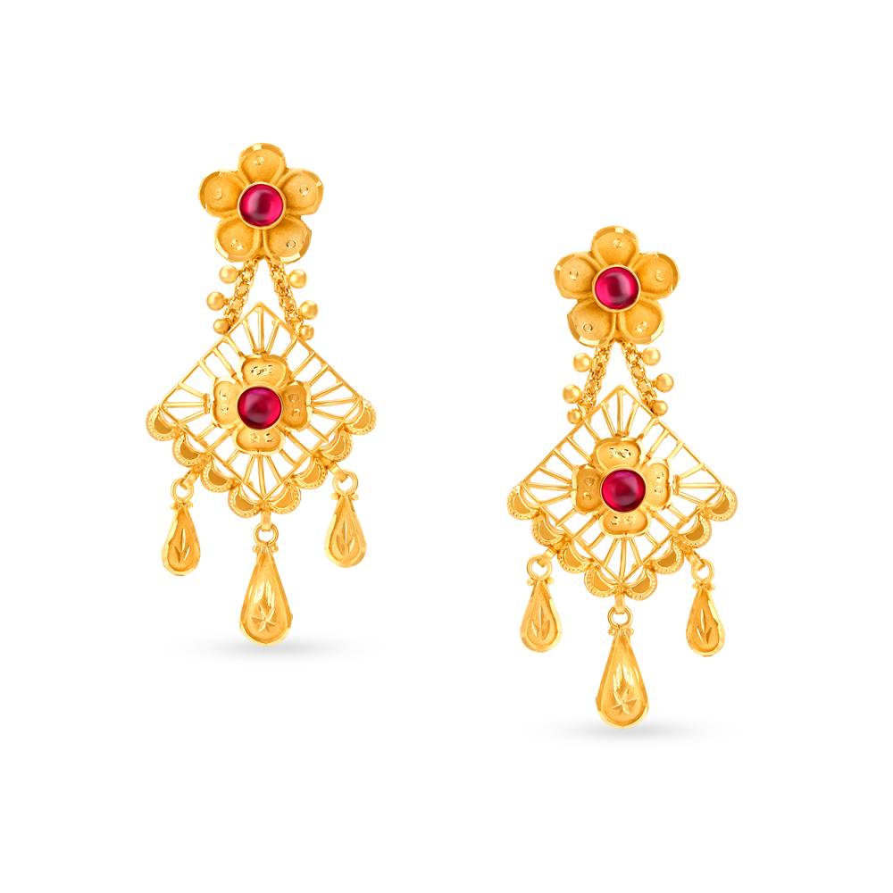 Striking Gold Long Necklace Set With Filigree Work,,hi-res image number null