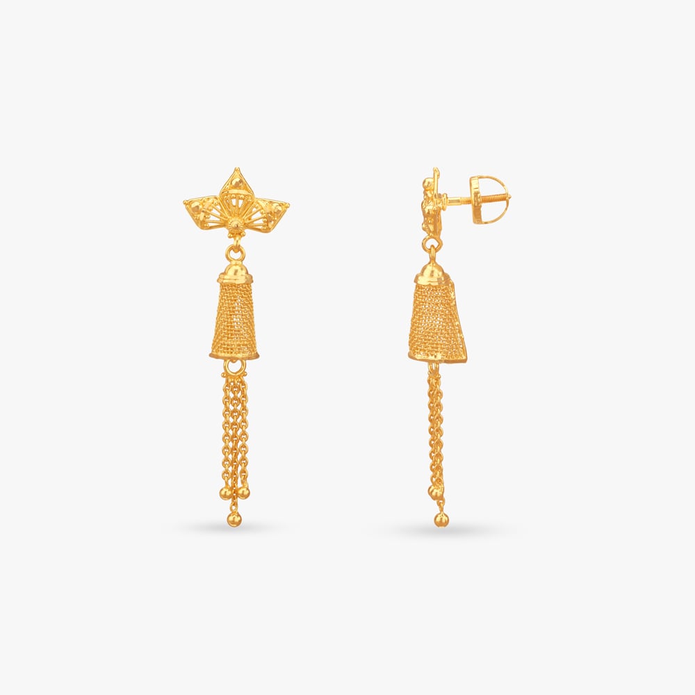 Tassel Crown Gold Drop Earrings,,hi-res image number null
