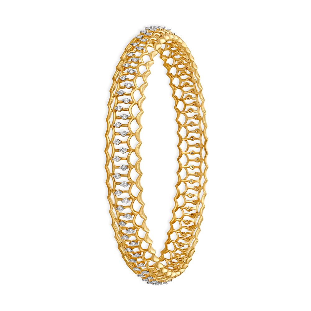 Diamond Studded Open Work Gold and Diamond Bangle,,hi-res image number null