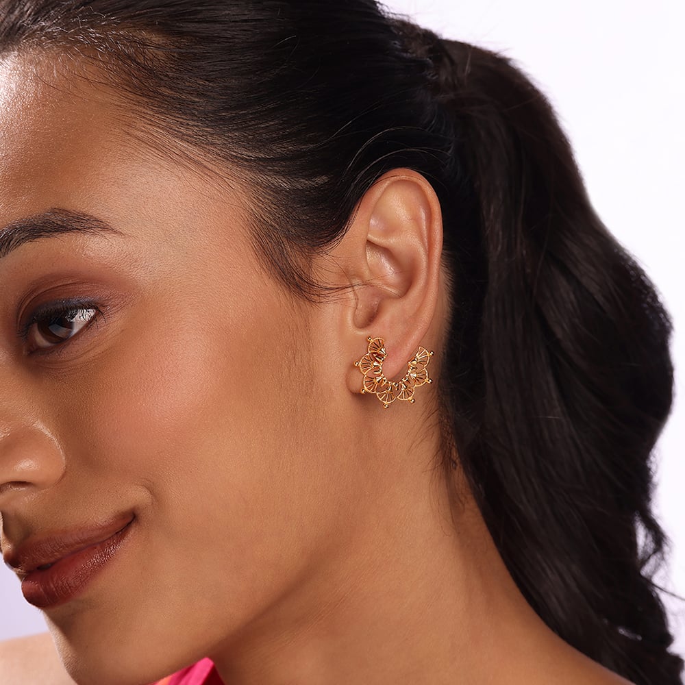 Artisanal Warli Art 22KT Gold Stud Earrings,,hi-res image number null