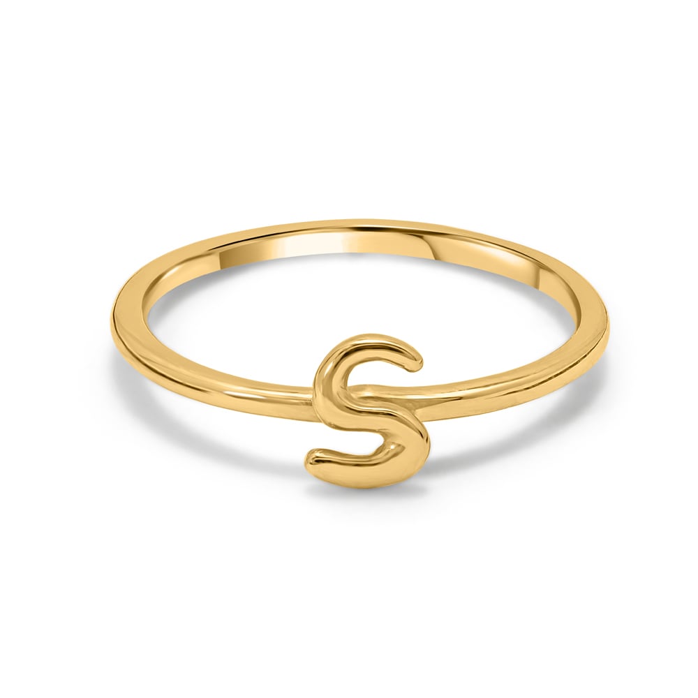 Letter S 14KT Yellow Gold Initial Ring,,hi-res image number null