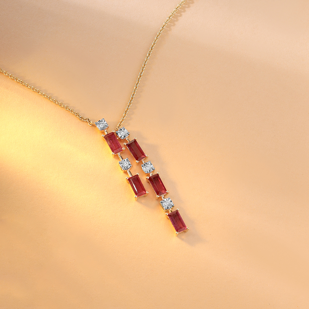 Sparkling Baguettes 14KT Ruby & Diamond Necklace,,hi-res image number null