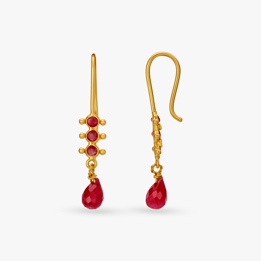 Impressive 22 Karat Yellow Gold Ruby Studded Hoop Earrings,,hi-res image number null