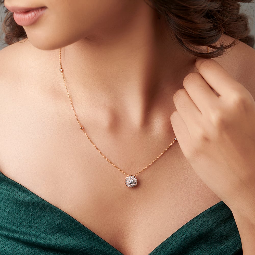 Graceful Floral Diamond Pendant with Chain in White and Rose Gold,,hi-res image number null