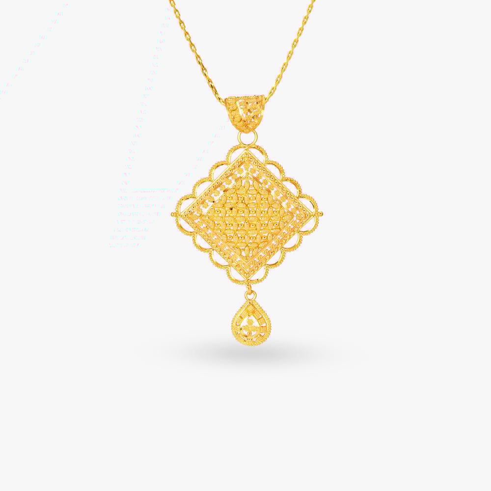 Intriguing Gold Pendant and Earrings Set,,hi-res image number null