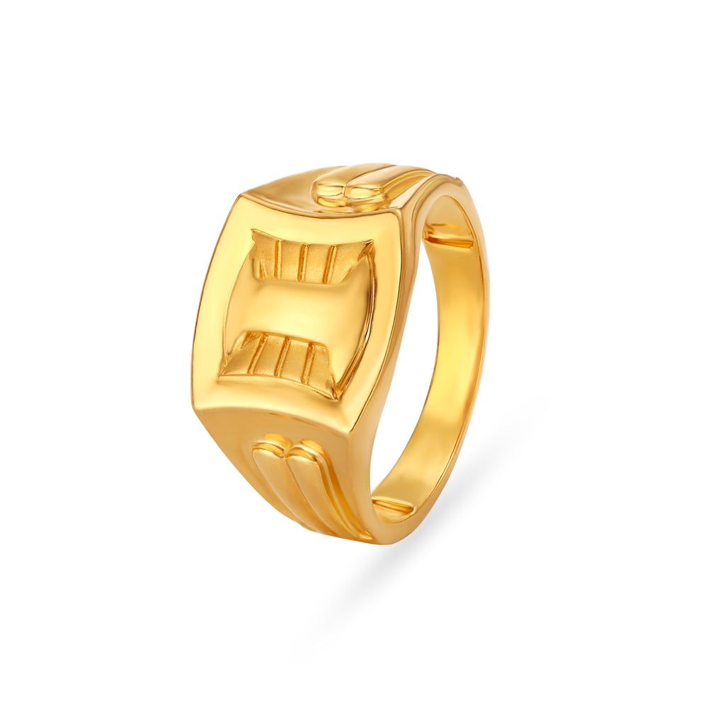 Abstract Rugged Pattern Gold Finger Ring For Men