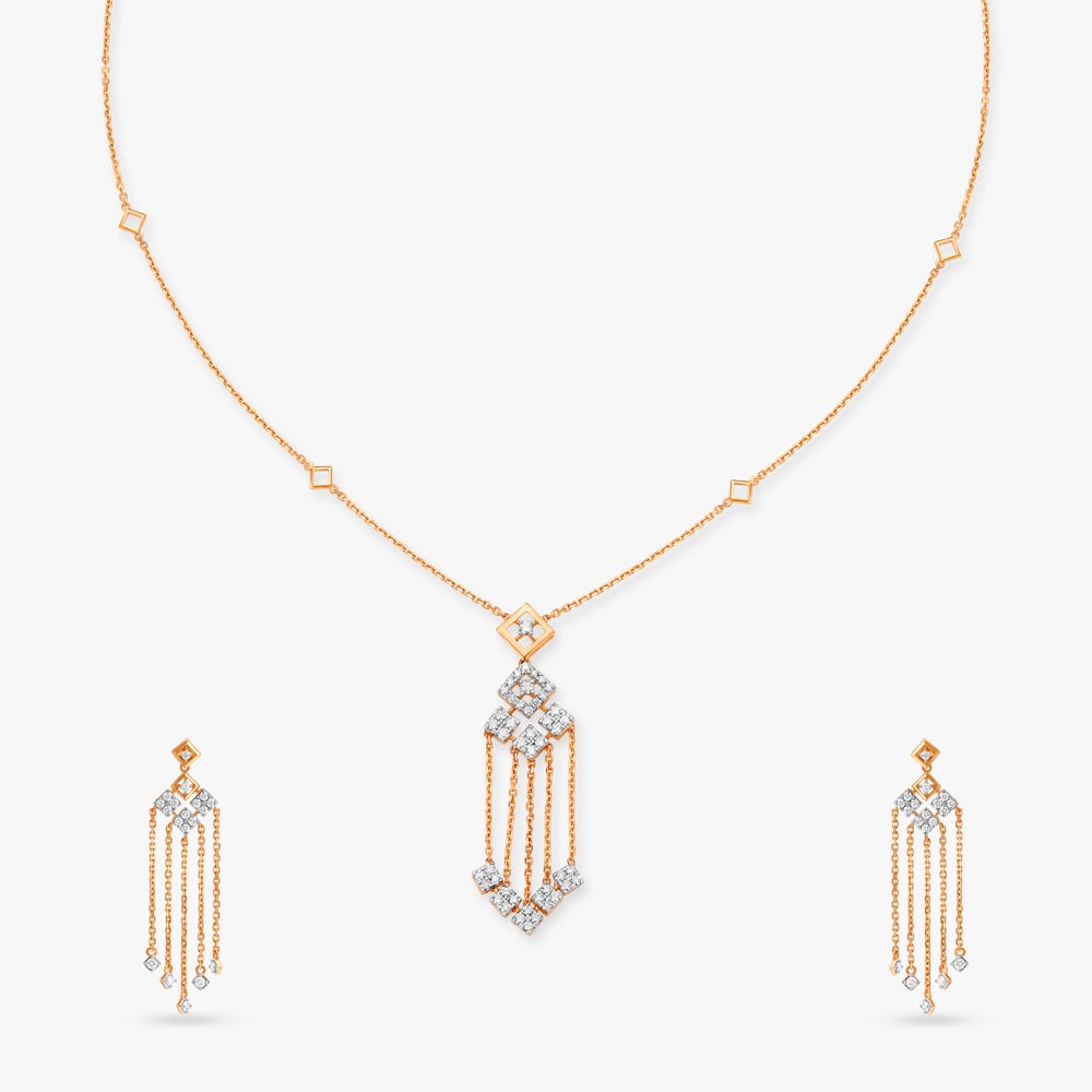 Twinkling Diamond Tassels Necklace Set
