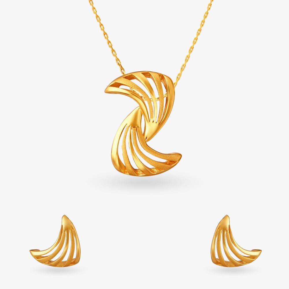 Twisted Gold Pendant and Earrings Set,,hi-res image number null