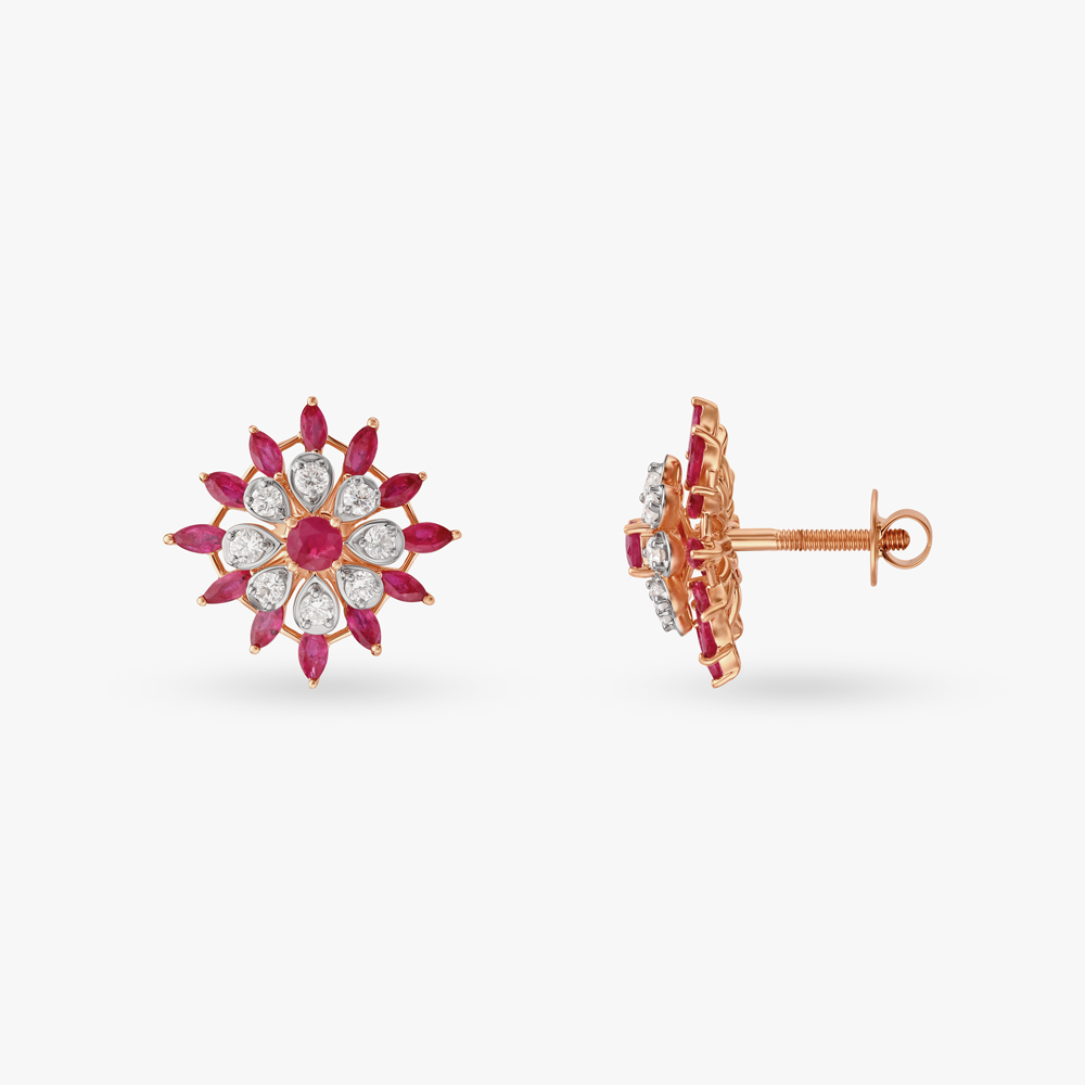 Glamourous Floral Diamond Pendant and Earrings Set,,hi-res image number null