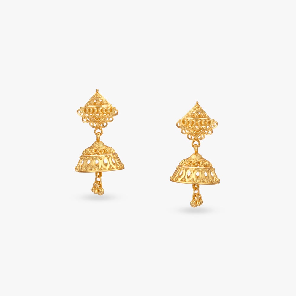 

Royal Aura Gold Jhumka Earrings