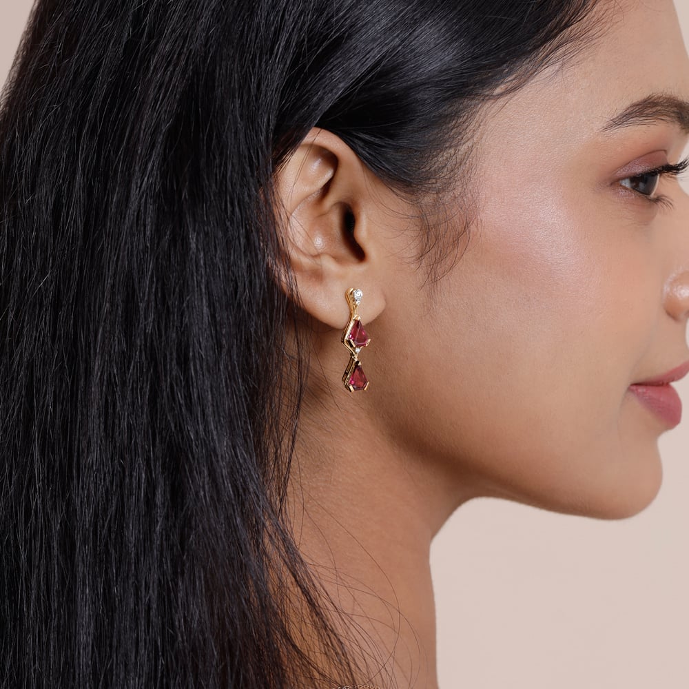 Vibrant Geometric Garnet Drop Earrings,,hi-res image number null
