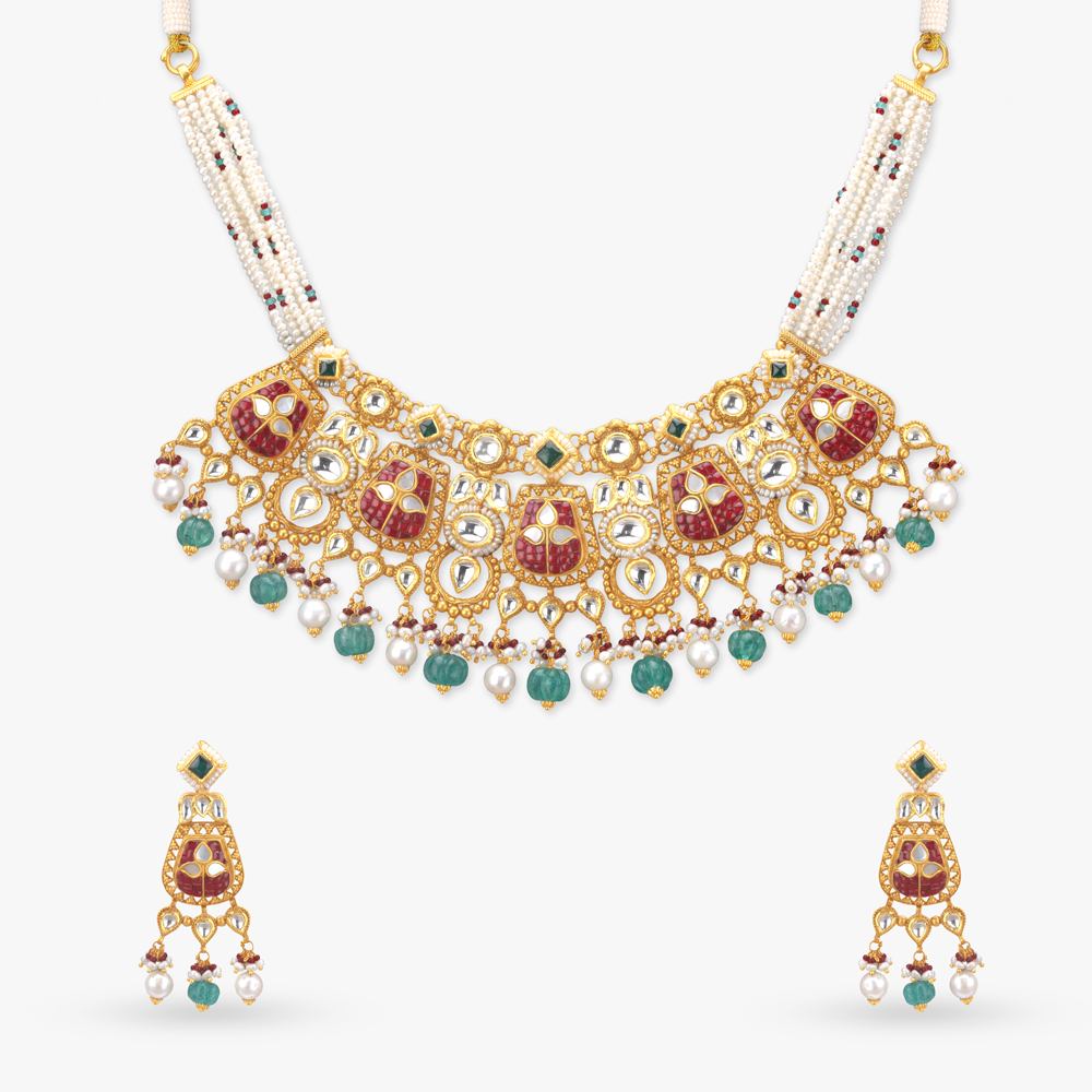 Gulaabo Rosette Gold Necklace set,,hi-res image number null