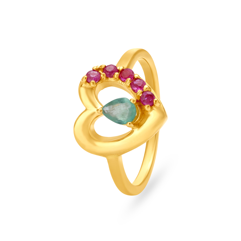 Ruby And Emerald Studded Diamond Ring