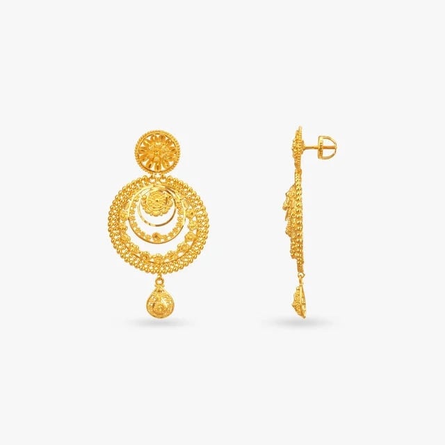 Golden Ruffles Gold Drop Earrings,,hi-res image number null