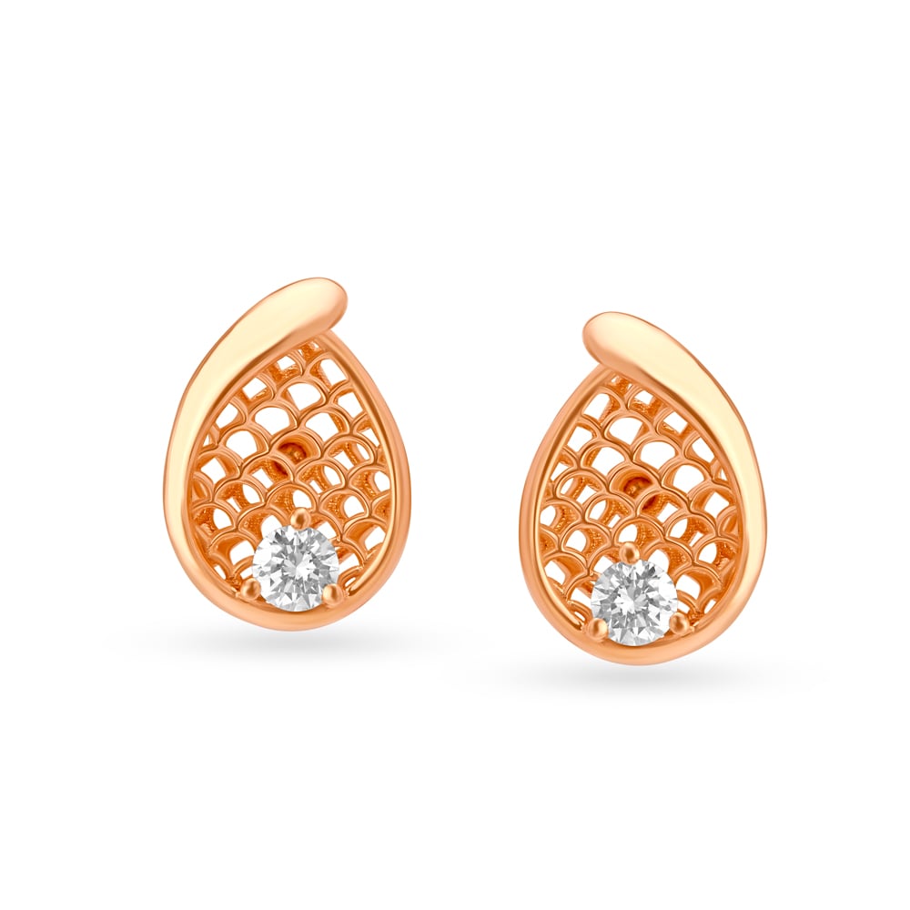 Paisley Mesh Diamond Stud Earrings in Rose Gold