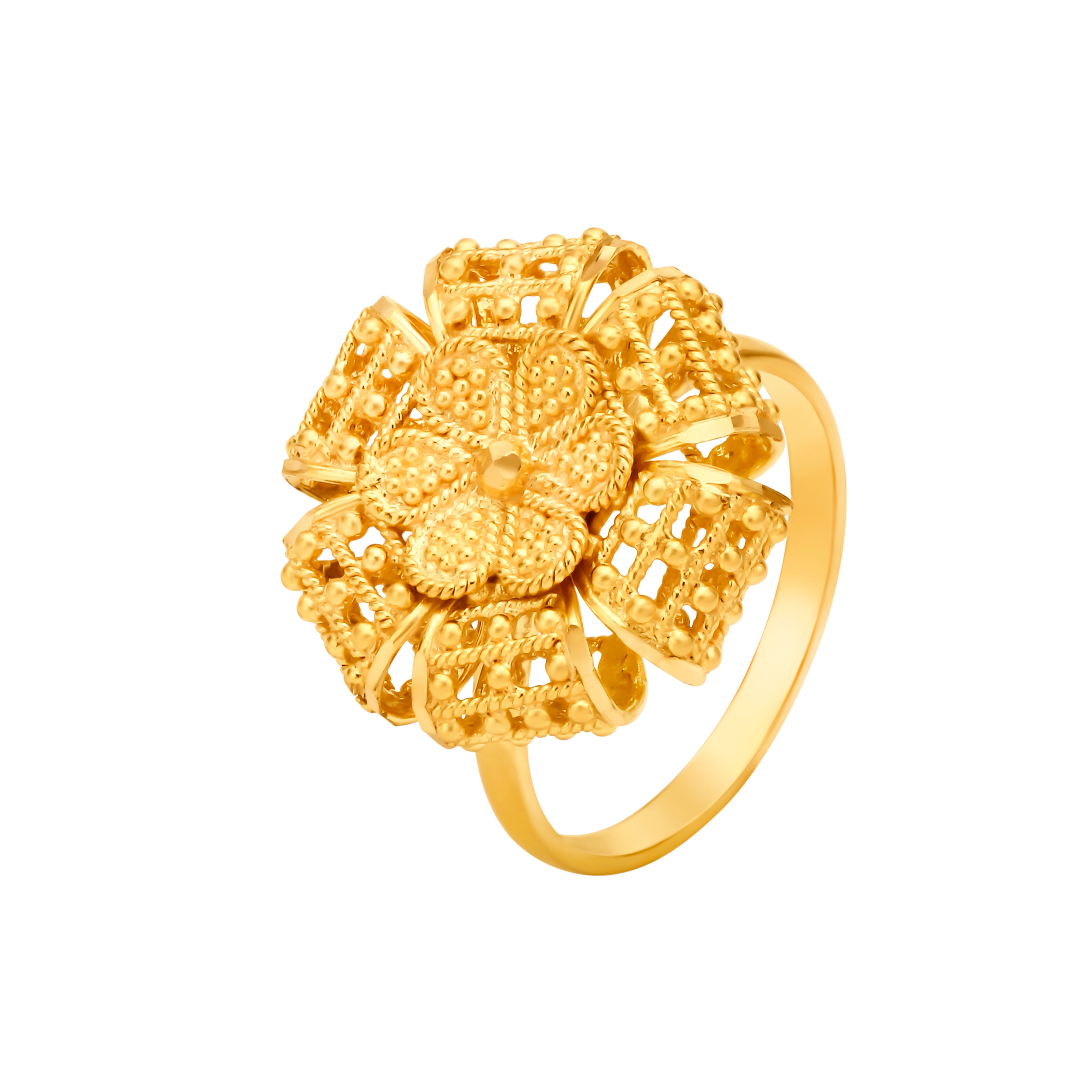 

Magnificent 22 Karat Yellow Gold Beaded Floral Statement Ring